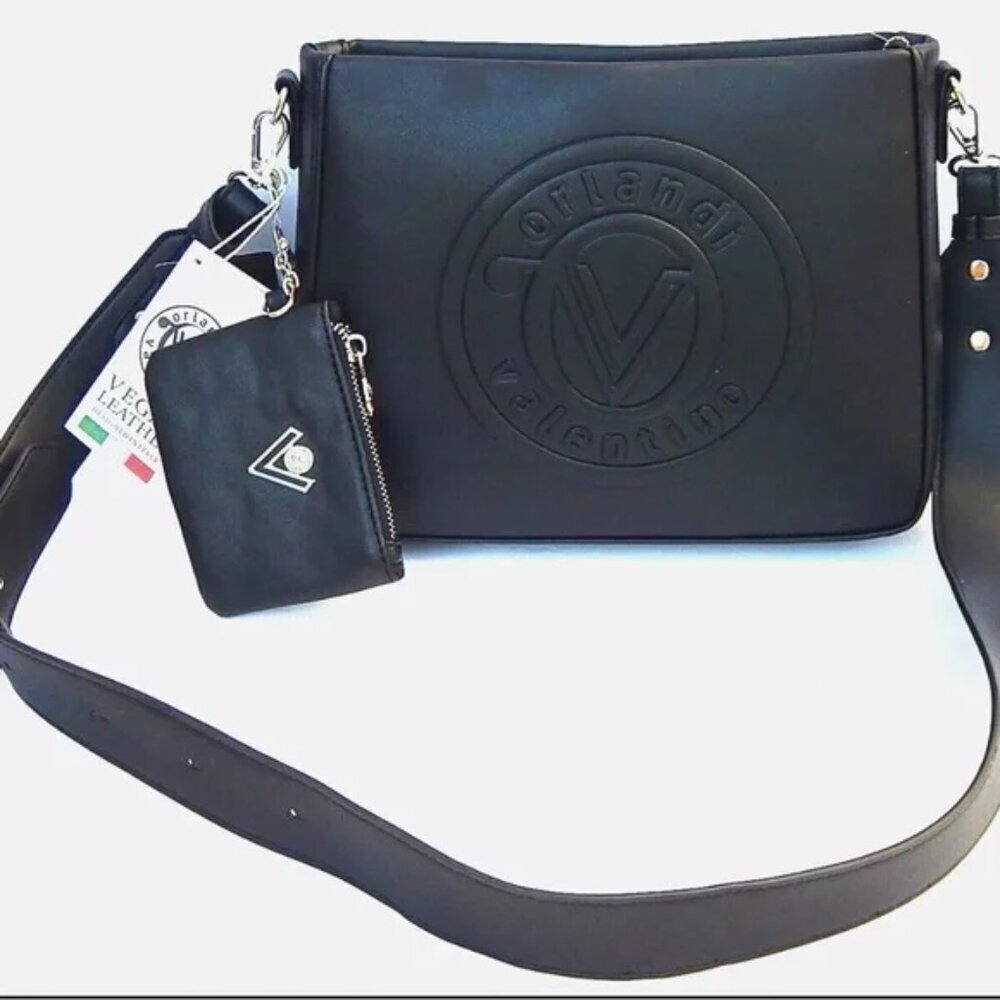 VALENTINO ORLANDI Black Italian Leather Crossbody & Matching Change Purse brand